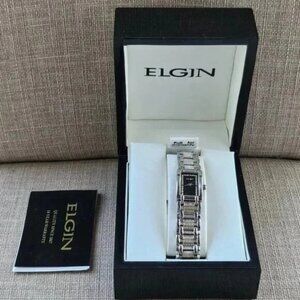 Vintage Elgin Women Wristwatch Silver Tone Crystals Accent Band Analog Watch